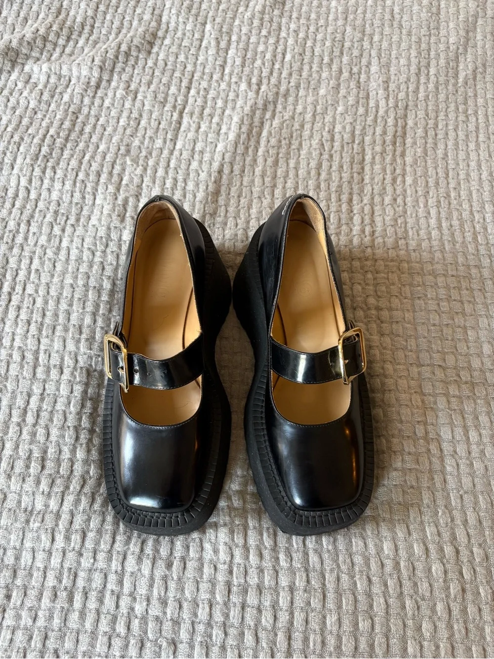 Maison Martin Margiela Black Patent Leather Platform Mary Jane Platforms